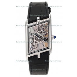 Cartier Tank Asymétrique Stainless Steel Casing Watch in Leather Strap Swiss Replica