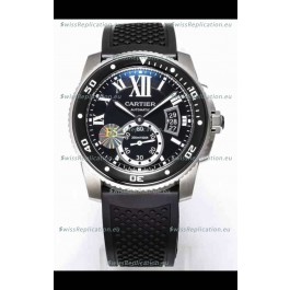 Calibre De Cartier Watch 42MM Black Dial Steel Case - 1:1 Mirror Replica Watch