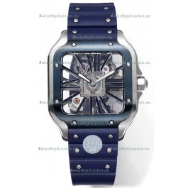 Santos De Cartier Watch in Skeleton Dial - Stainless Steel Casing Rubber Strap