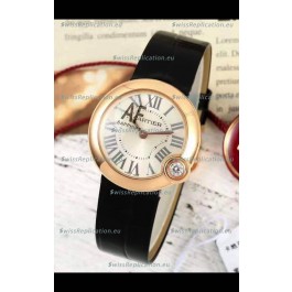 Ballon Blanc De Cartier Swiss Quartz Replica Watch in Rose Gold Casing Leather Strap 