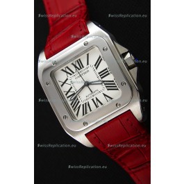 Cartier Santos De Cartier 1:1 Mirror Replica Red Strap 33MM Ladies Watch 