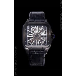 Cartier Santos DUMONT Skeleton Watch in Black DLC Coated Casing Swiss Movement Watch 