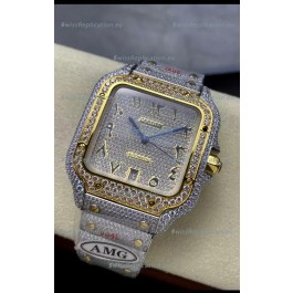 Cartier "Santos De Cartier" 904L Steel Diamonds Gold Arabic Dial 1:1 Mirror Replica - 40MM - Genuine Diamonds