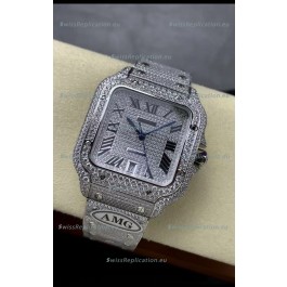 Cartier "Santos De Cartier" 904L Steel Diamonds Roman Dial 1:1 Mirror Replica - 40MM - Genuine Diamonds