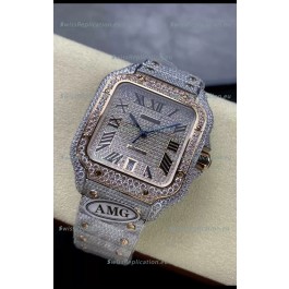 Cartier "Santos De Cartier" 904L Steel Diamonds Roman Dial 1:1 Mirror Replica - 40MM - Genuine Diamonds
