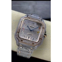Cartier "Santos De Cartier" 904L Steel Diamonds Colored Arabic Dial 1:1 Mirror Replica - 40MM - Genuine Diamonds