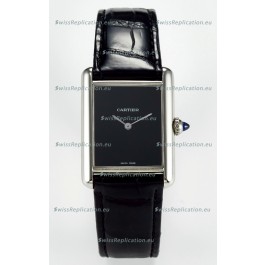 Tank Must Cartier Super Clone Edition 33.7MM Watch in Steel Casing Black Dial 