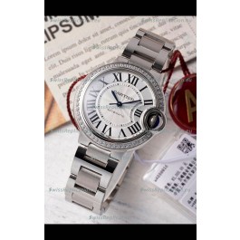 Ballon De Cartier Swiss Automatic 1:1 Mirror Quality 33MM in Steel Casing Diamonds Bezel