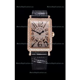 Franck Muller Long Island Color Dreams Pink Gold Swiss Watch in Black Strap