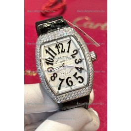 Franck Muller V32 Swiss Quartz Mossanite 1:1 Replica Watch 36MM Black Numerals