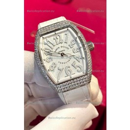 Franck Muller V32 Swiss Quartz Mossanite 1:1 Replica Watch 36MM White Numerals