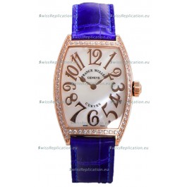 Franck Muller Cintree Curvex Mother of Pearl Dial Watch in Rose Gold Plating - Purple Strap 
