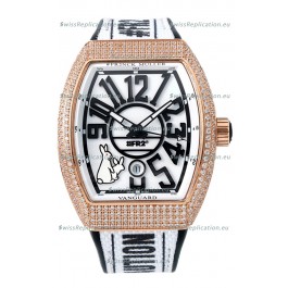 Franck Muller "Fr2nck" Vanguard Rabbit Edition Swiss Replica Watch in Rose Gold Diamonds