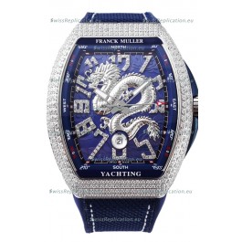 Franck Muller Vanguard Yachting Dragon V45 Blue Dial in Diamonds Bezel Swiss Replica