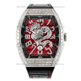 Franck Muller Vanguard Yachting Dragon V45 Red Dial in Square Diamonds Bezel Swiss Replica