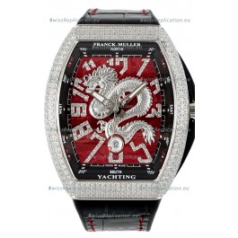 Franck Muller Vanguard Yachting Dragon V45 Red Dial in Rounded Diamonds Bezel Swiss Replica