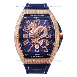 Franck Muller Vanguard Yachting Dragon V45 Blue Dial in Gold Diamonds Bezel Swiss Replica