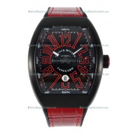 Franck Muller Vanguard in DLC Coated Casing Black Dial Swiss Replica Red Strap 