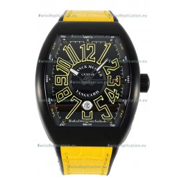 Franck Muller Vanguard in DLC Coated Casing Black Dial Swiss Replica Yellow Strap 