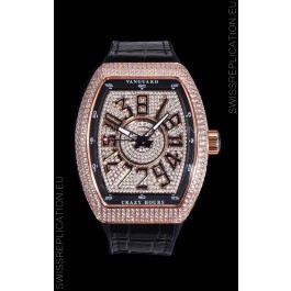 Franck Muller Vanguard Crazy Hours Edition in Rose Gold Plating - Black Numerals