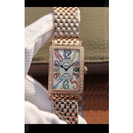 Franck Muller Long Island Pink Gold Swiss Watch in Swiss Quartz Movement Diamonds Bezel