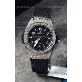 Hublot Big Bang One Click Mossanites Paved Casing Swiss Replica Watch Black Dial