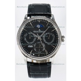 Jaeger LeCoultre Super Clone Master Ultra-Thin Perpetual Calendar Grey Dial Diamonds Watch