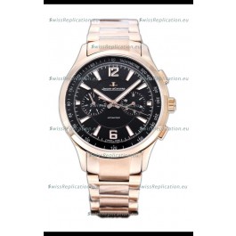 Jaeger LeCoultre Polaris Chronograph Rose Gold Casing Black Dial Swiss Replica Watch 