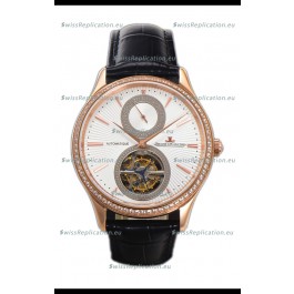 Jaeger LeCoultre Master Ultra-Thin Tourbillon White Dial Rose Gold Casing Watch 