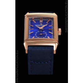 Jaeger LeCoultre Reverso Swiss Replica Watch in Rose Gold Casing - Blue Dial 