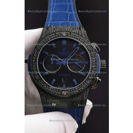 Hublot Classic Fusion Chronograph DLC Diamonds Casing Steel Dial 1:1 Mirror Replica Watch 
