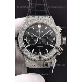 Hublot Classic Fusion Chronograph Steel Diamonds Casing Black Dial 1:1 Mirror Replica Watch 