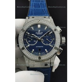 Hublot Classic Fusion Chronograph Steel Diamonds Casing Blue Dial 1:1 Mirror Replica Watch 