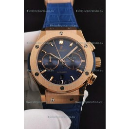 Hublot Classic Fusion Chronograph Rose Gold Casing Blue Dial 1:1 Mirror Replica Watch 