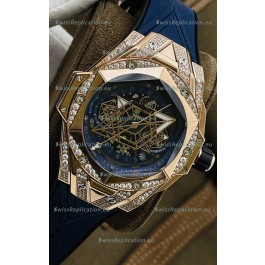 Hublot Big Bang UNICO Sang Bleu II Rose Gold Diamonds 1:1 Mirror Quality Swiss Replica Watch 