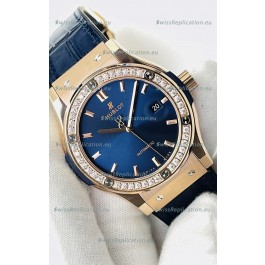 Hublot Classic Fusion Rose Gold Steel Blue Dial Swiss Replica Watch 1:1 Mirror Quality 