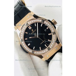 Hublot Classic Fusion Rose Gold Black Dial Swiss Replica Watch 1:1 Mirror Quality 