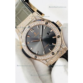 Hublot Classic Fusion Diamonds Rose Gold Grey Dial Swiss Replica Watch 1:1 Mirror Quality 