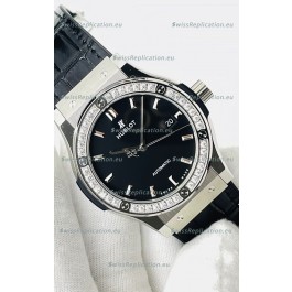 Hublot Classic Fusion Stainless Steel Black Dial Swiss Replica Watch 1:1 Mirror Quality 