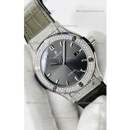 Hublot Classic Fusion Stainless Steel Diamonds Grey Dial Swiss Replica Watch 1:1 Mirror Quality 