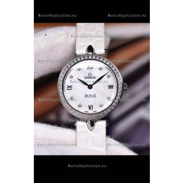 Omega De Ville Prestige Dewdrop Edition Swiss Quartz Watch in White Dial and Strap