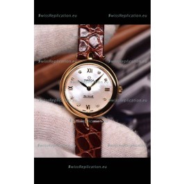 Omega De Ville Prestige Dewdrop Edition Swiss Quartz Watch in Rose Gold Brown Strap