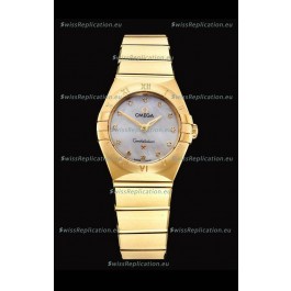 Omega Constellation Ladies Swiss Quartz 1:1 Mirror Replica - Yellow Gold Casing White Pearl Dial