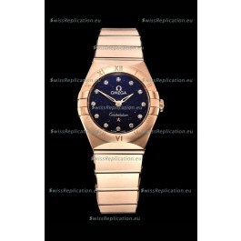 Omega Constellation Ladies Swiss Quartz 1:1 Mirror Replica - Rose Gold Casing in Black Starry Dial 