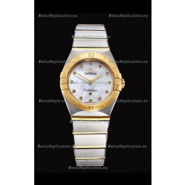 Omega Constellation Ladies Swiss Quartz 1:1 Mirror Replica - Two Tone Casing in White Pearl Dial