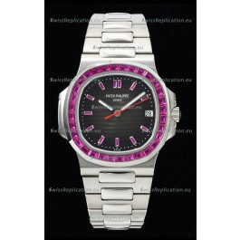 Patek Philippe Nautilus 5711 Black Dial 1:1 Mirror Replica in 904L Steel with Rubies Bezel