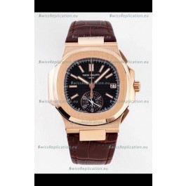 Patek Philippe Nautilus 5980/1R-001 Rose Gold 904L Steel Case in Black Dial - 1:1 Mirror Replica