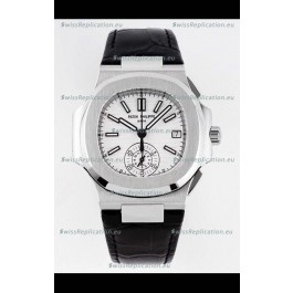 Patek Philippe Nautilus 5980/1A 904L Steel Case in White Dial Leather Strap - 1:1 Mirror Replica