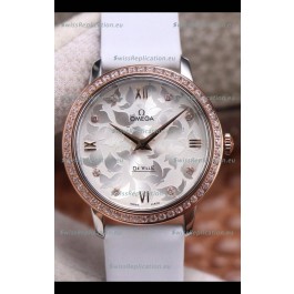 Omega De Ville Floral Dial Swiss Quartz Movement in Two Tone Casing - Steel Dial