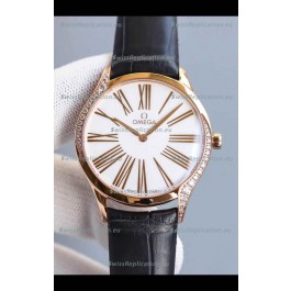 Omega De Ville Tresor Edition Swiss Quartz Watch 36MM Rose Gold Casing White Dial
